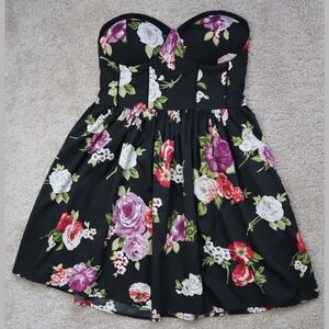 Band of Gypsies Black Floral Strapless Sweetheart Corset Mini Dress XS